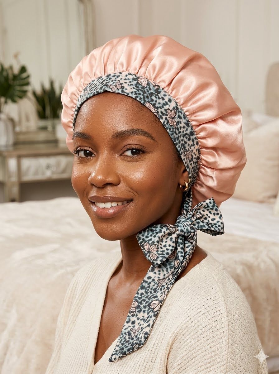 Satin Bonnet w/Tie Front - Champagne w/Butterfly Ties