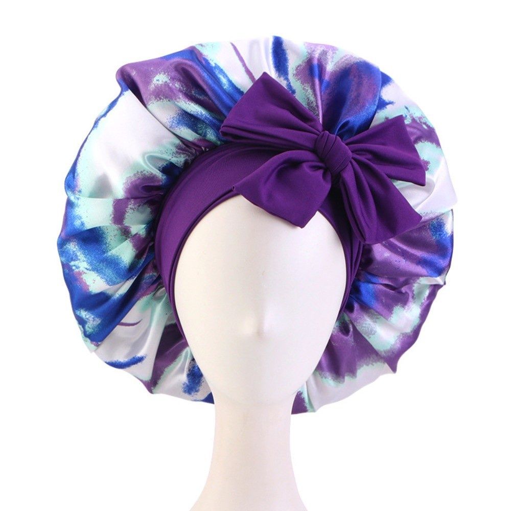 Satin Bonnet w/Tie Front - Blue/White/Purple/Green