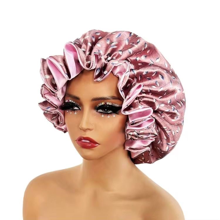 Satin Bonnet Double Lined - Brown / Pink