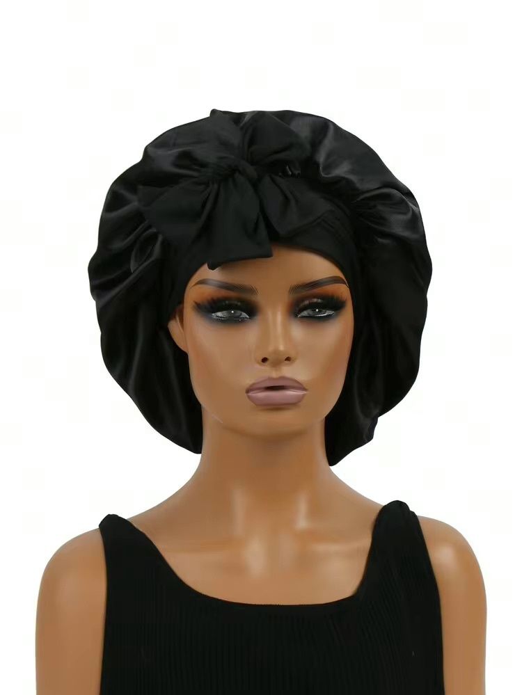 Satin Bonnet w/Tie Front - Black