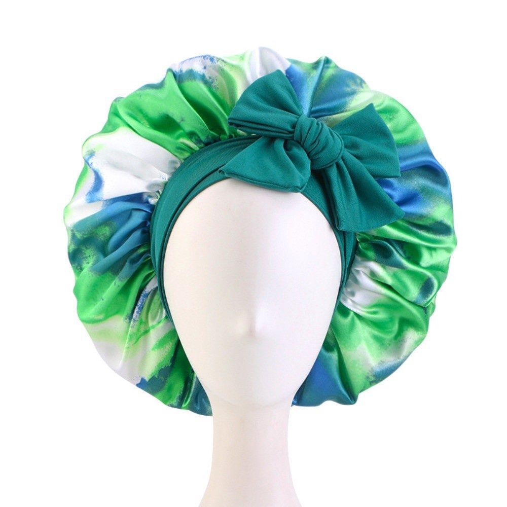 Satin Bonnet w/ Tie Front - Green/Blue/White