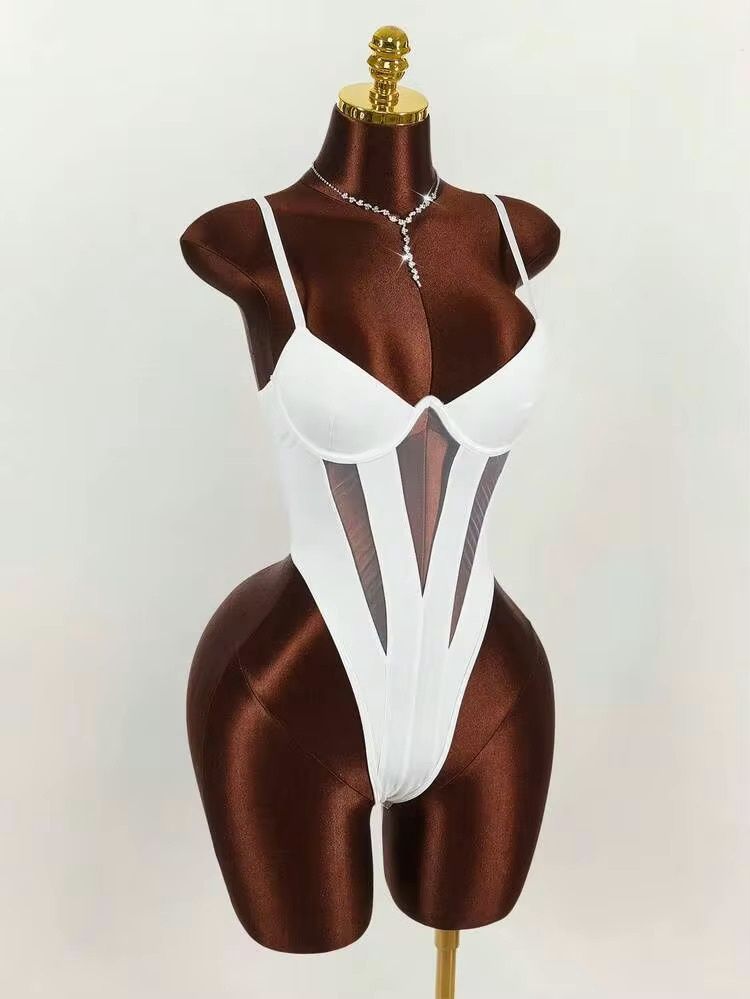 Women’s Sexy Mesh Cut-out Body Suit - White, Size: Small