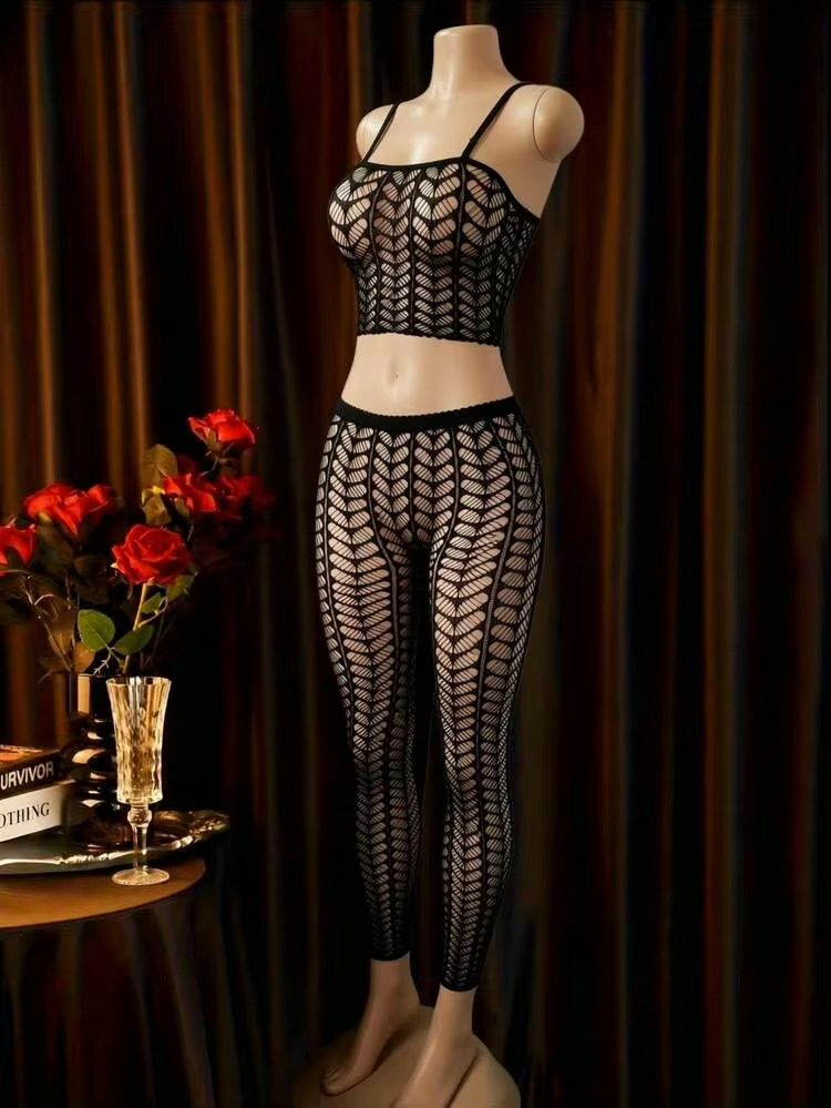 Women’s Sexy Fishnet Cami &amp; Pants - Black (OS)