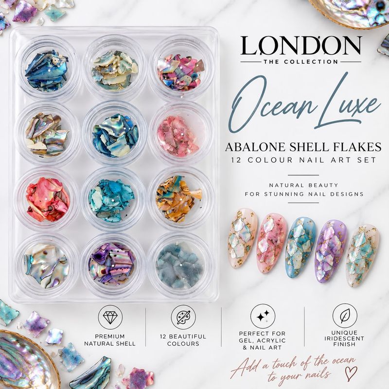 Ocean Luxe Aurora Abalone Shell Flakes-12 Colour Nail Art Set