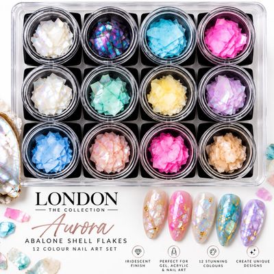 Aurora Abalone Shell Flakes - 12 Colour Nail  Art Set