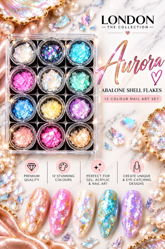 Aurora Abalone Shell Flakes - 12 Colour Nail  Art Set
