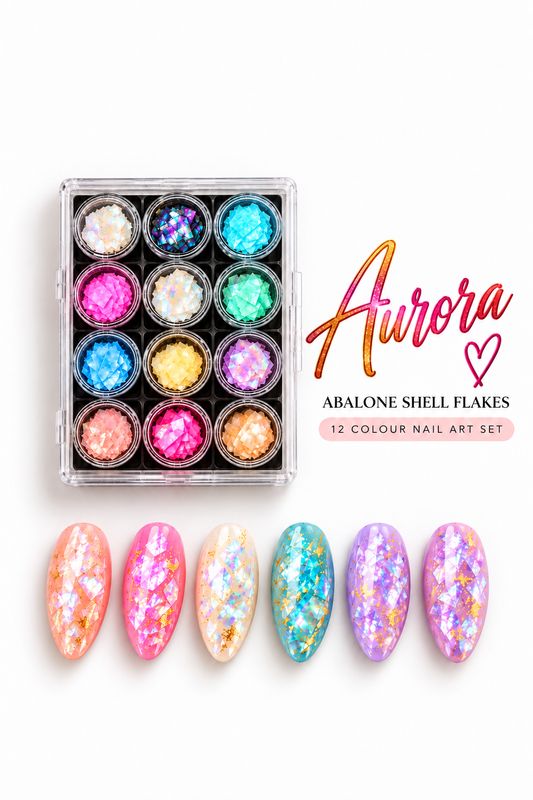 Aurora Abalone Shell Flakes - 12 Colour Nail  Art Set