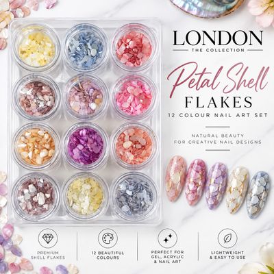 Petal Shell Aurora Abalone Shell Flakes- 12 Colour Nail Art Set