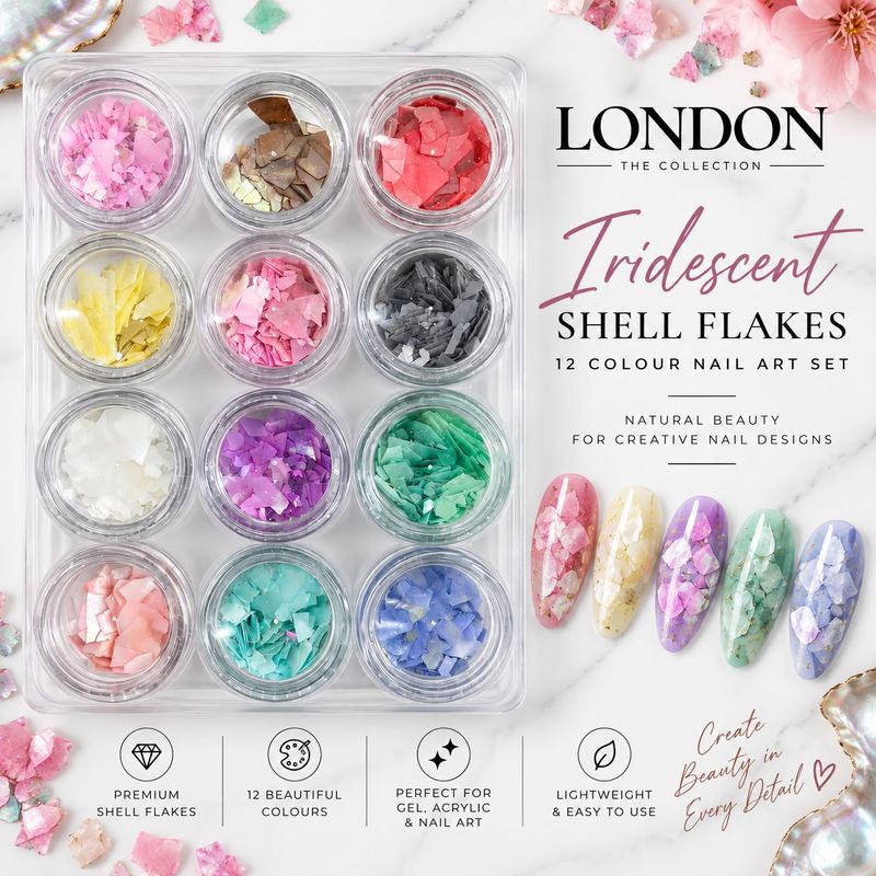 Iridescent Aurora Abalone Shell Flakes-12 Color Nail Art Set