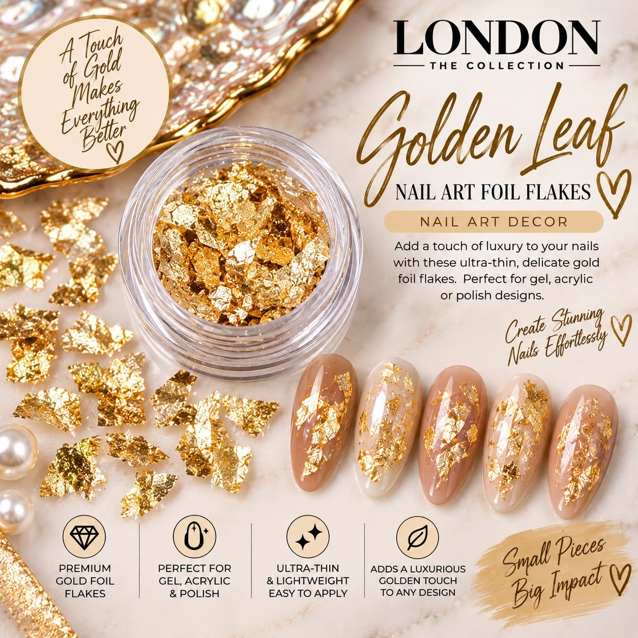 Golden Leaf Nail Art Foil Flakes