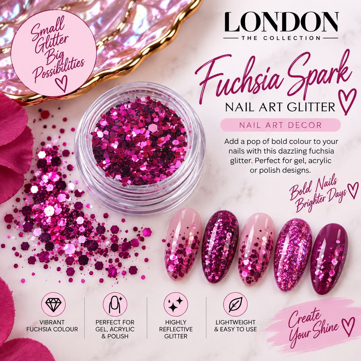 Fuchsia Spark- Nail Art Glitter