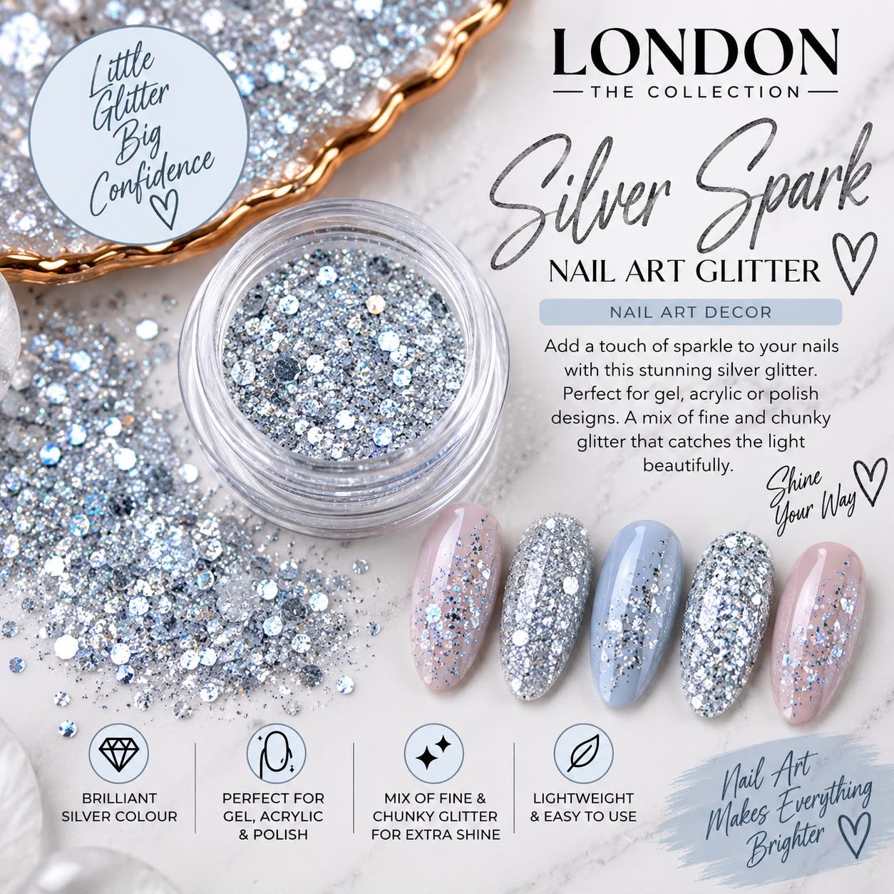 Silver Spark Nail Art Glitter