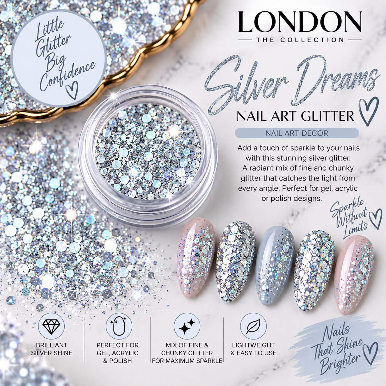 Silver Dreams Nail Art Glitter