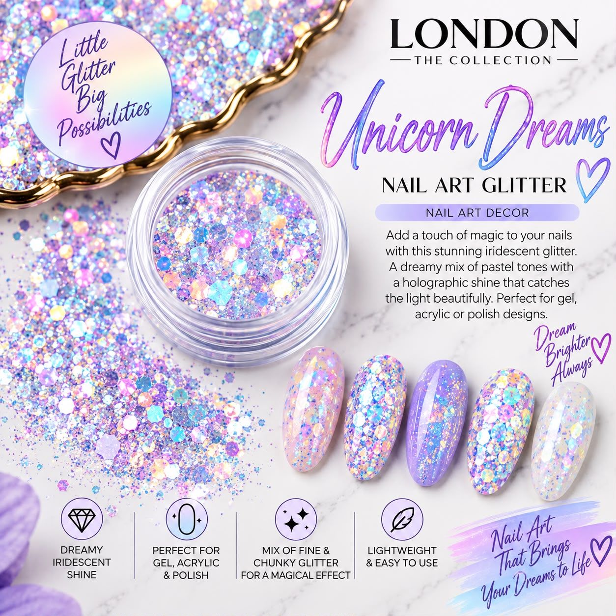 Unicorn Dreams Nail Art Glitter