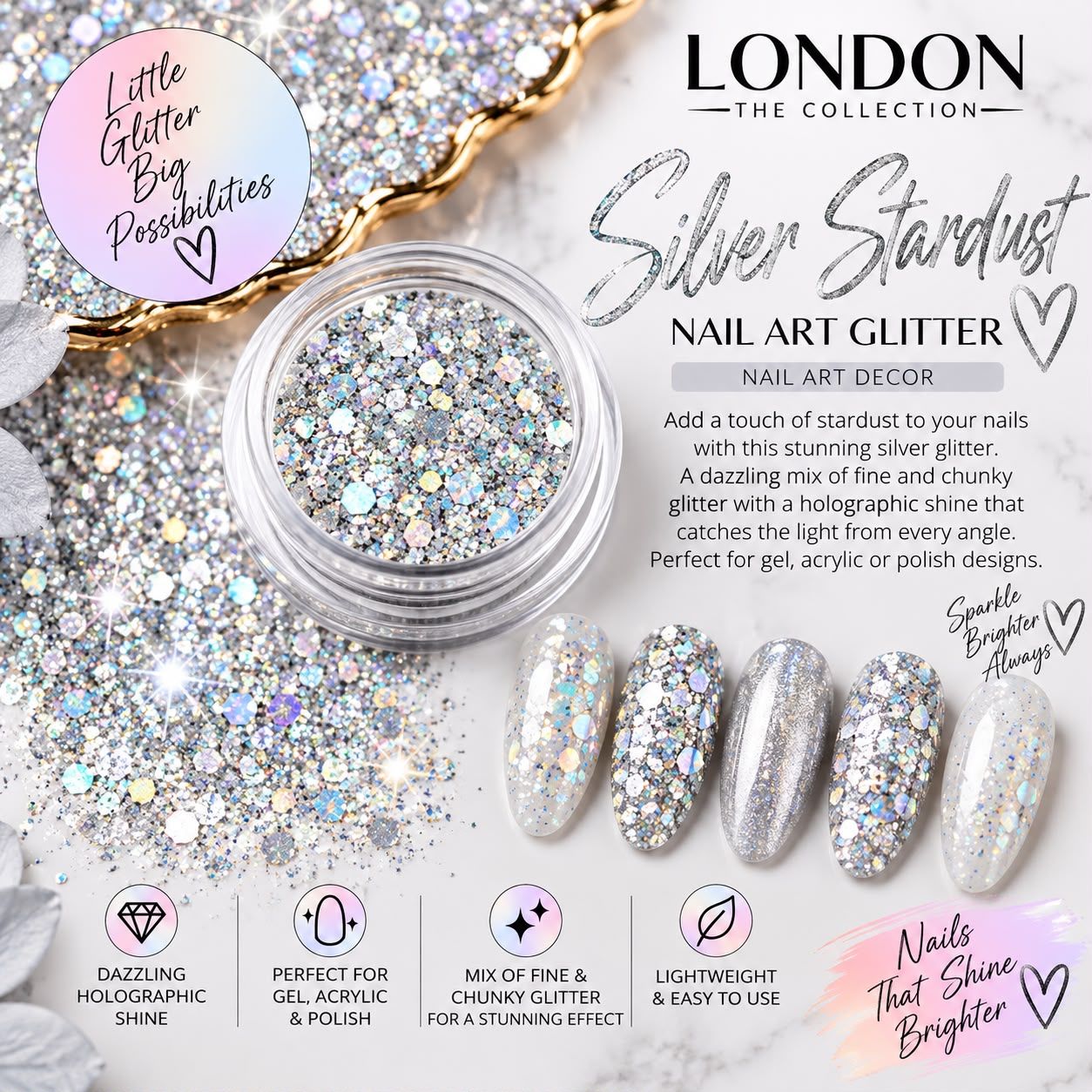 Silver Stardust Nail Art Glitter