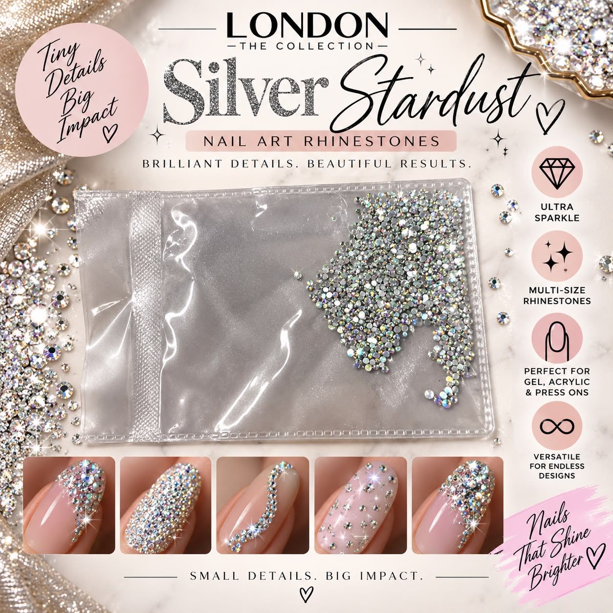 Silver Stardust Nail Art Rhinestone