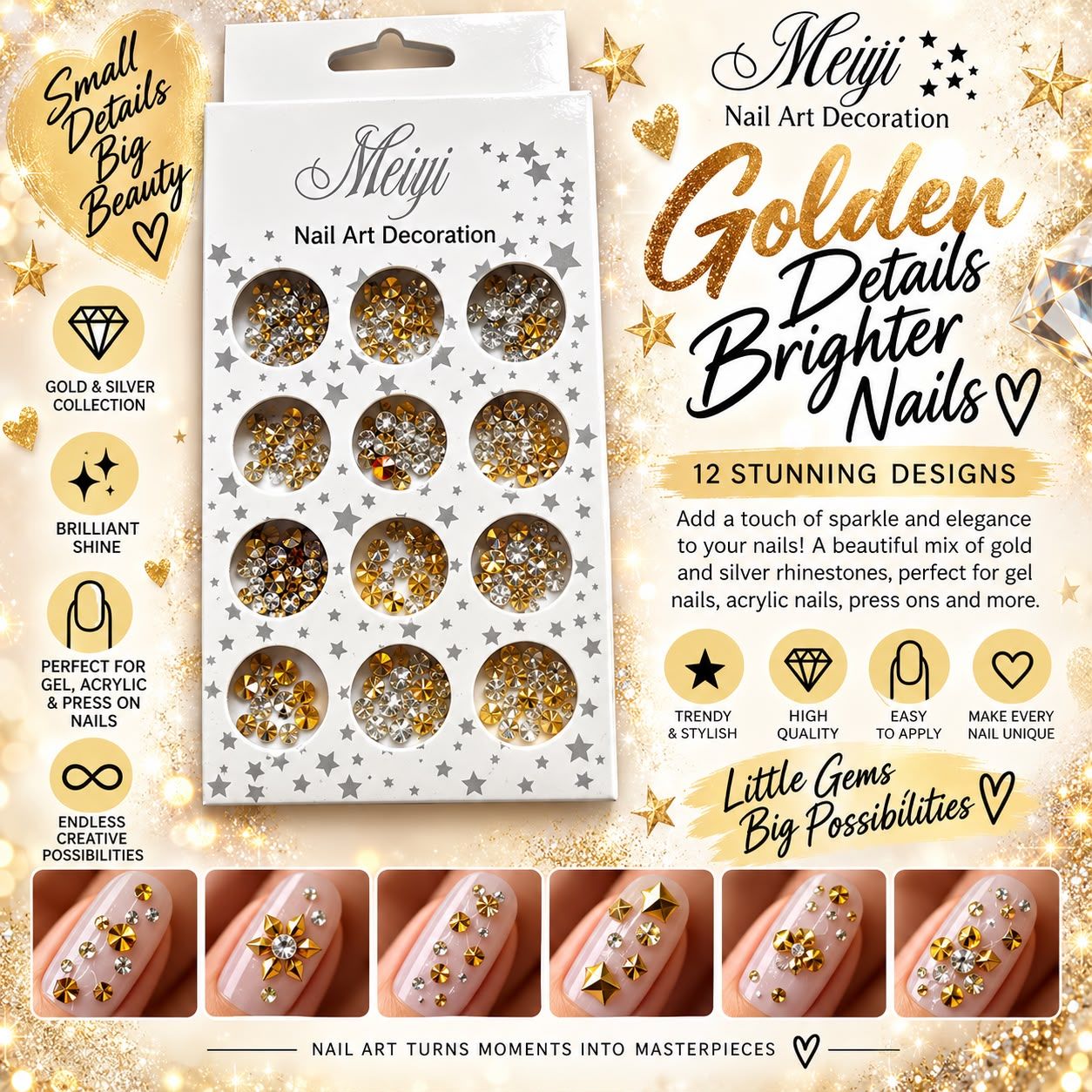 Meiyi Nail Art Decoration- Golden Detail  Brighter Nails
