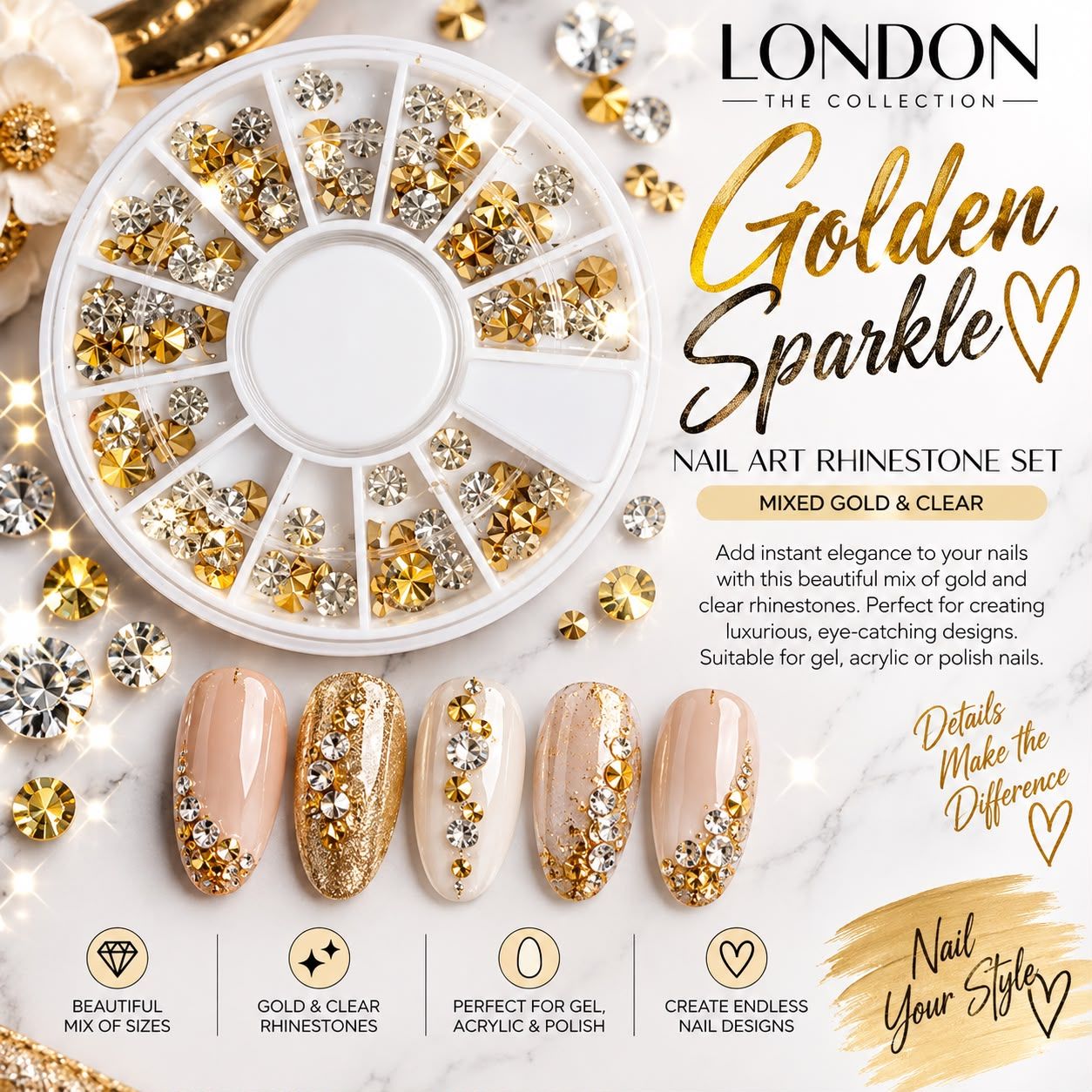 Golden Sparkle - Nail Art Rhinestone Set