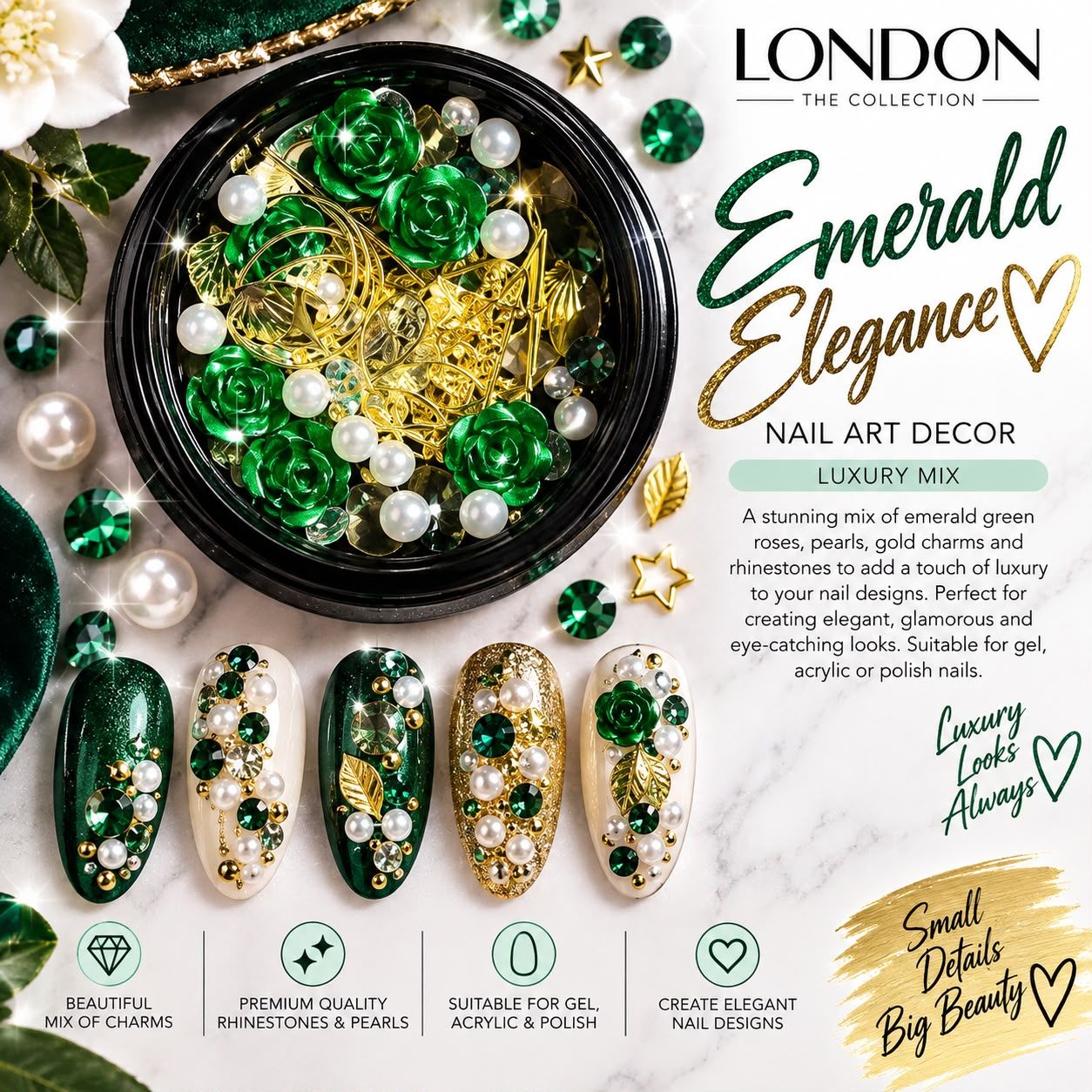 Emerald Elegance - Nail Art Decor