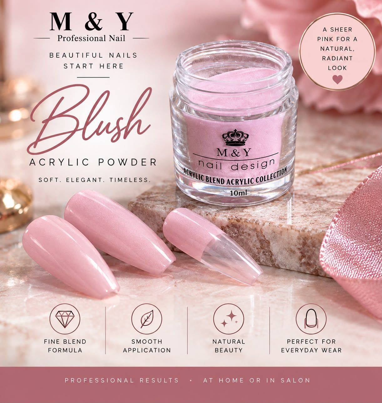 M &amp; Y Professional Nail - Blush Acrylic Powder 10ML