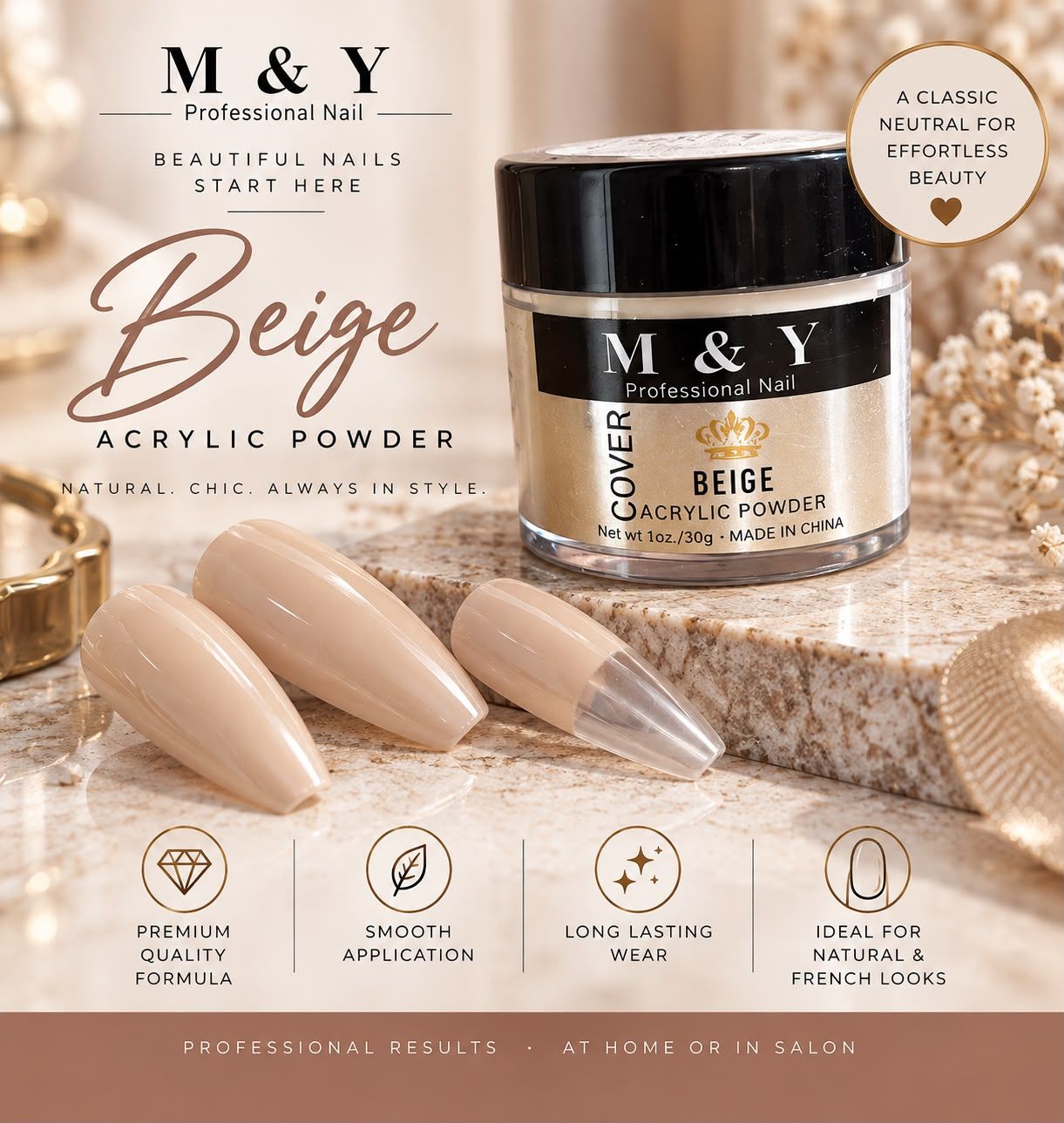 M &amp; Y Professional Nail - Beige Acrylic Powder 1 OZ