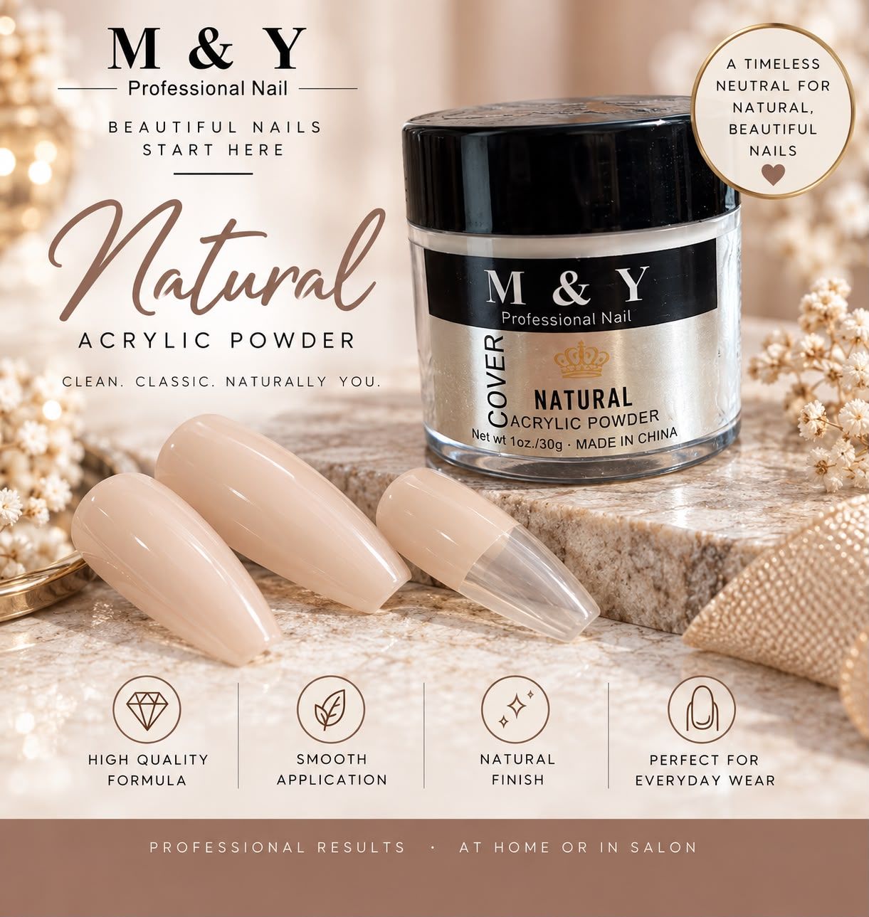 M &amp; Y Professional Nail - Natural Acrylic Powder 1OZ