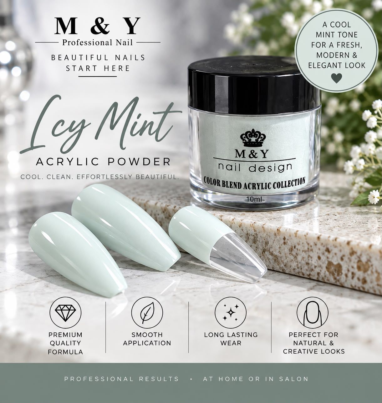 M &amp; Y Professional Nail - Ley Mint Acrylic Powder 10ML