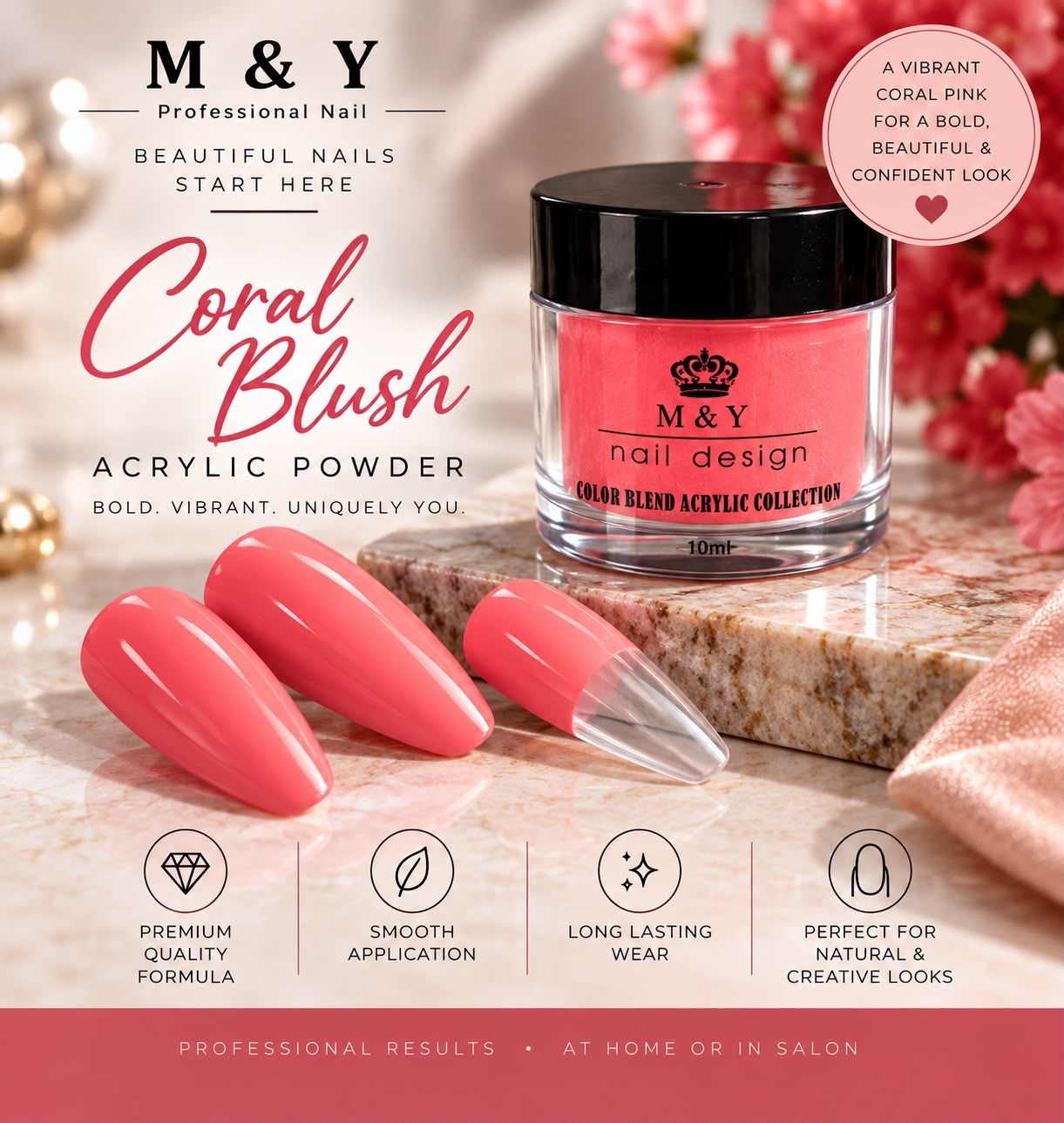 M &amp; Y Professional Nail - Coral Blush Acrylic Powder 10ML