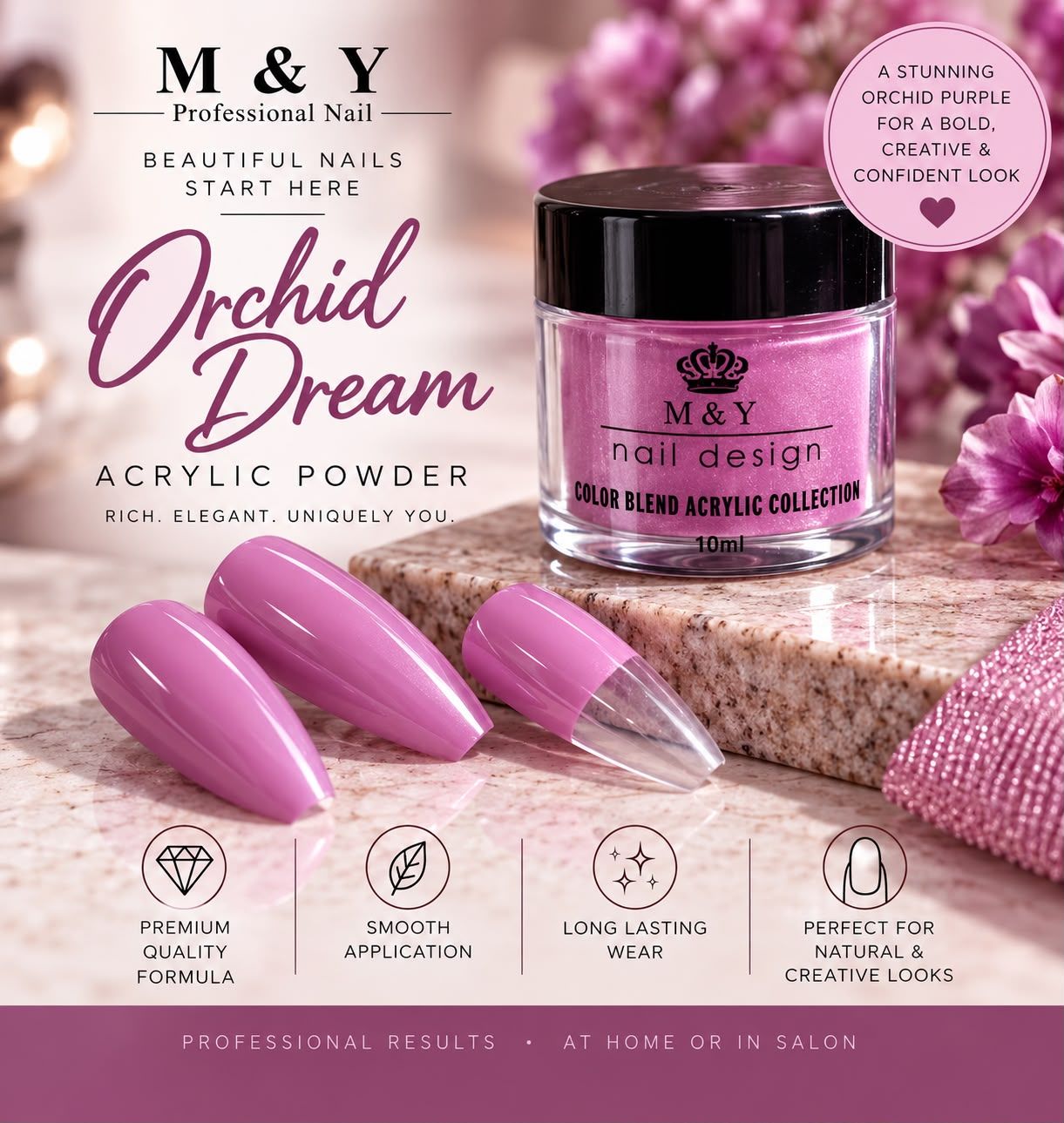 M &amp; Y Professional Nail - Orchid Dream Acrylic Powder 10ML