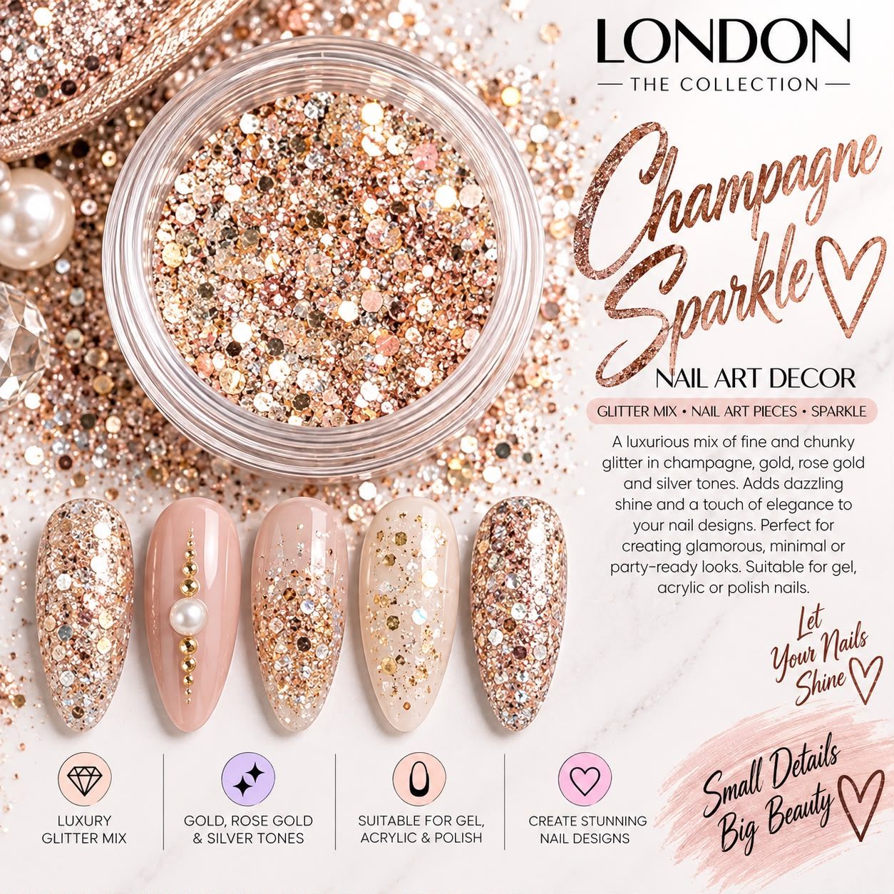 Champagne Sparkle - Nail Art Decor
