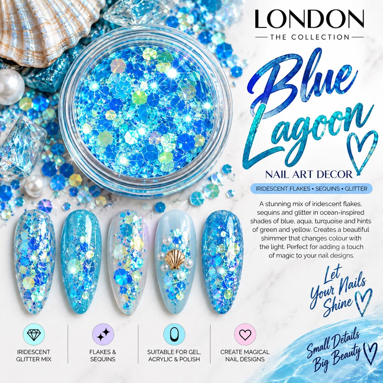 Blue Lagoon - Shell Flakes Nail Art Decor