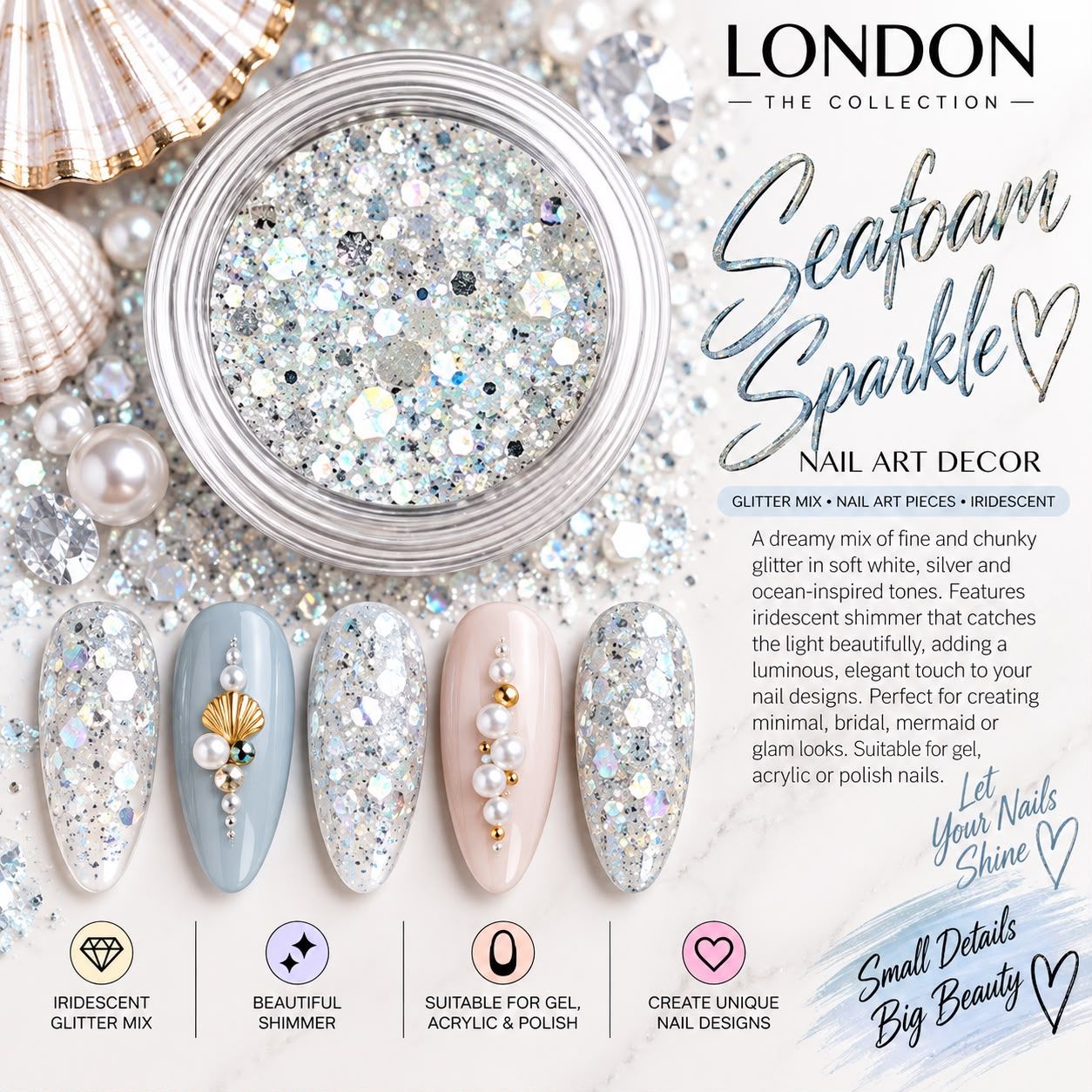 Seafoam Sparkle - Nail Art Decor