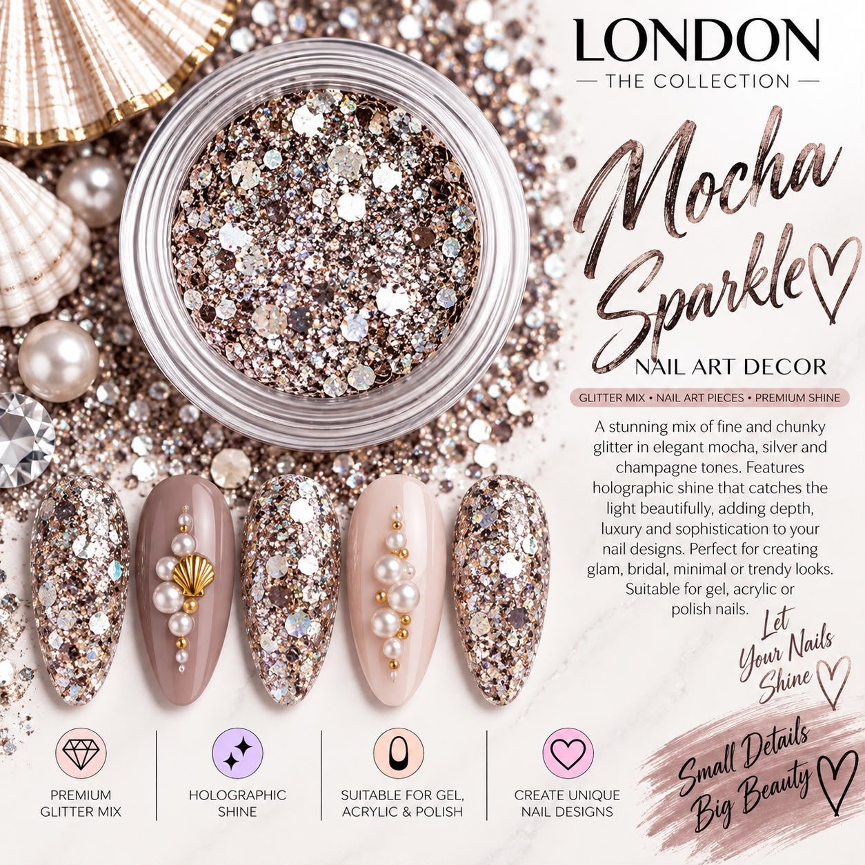 Mocha Sparkle - Nail Art Decor