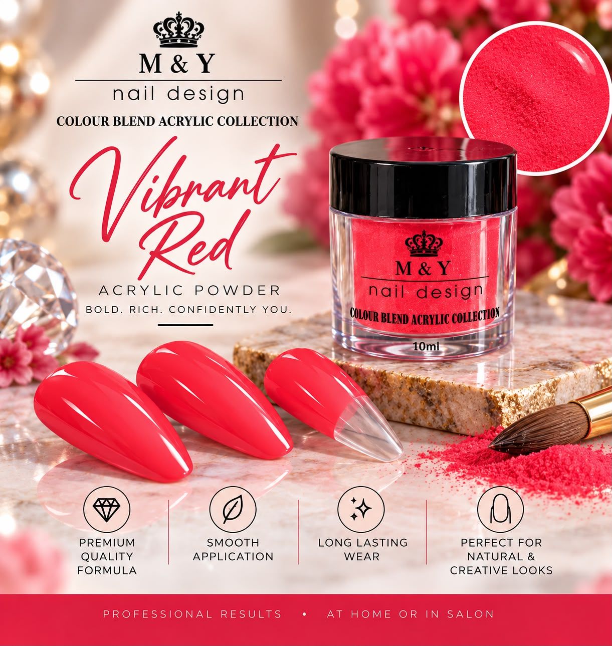 M &amp; Y Professional Nail - Vibrant Red Acrylic Powder 10ML