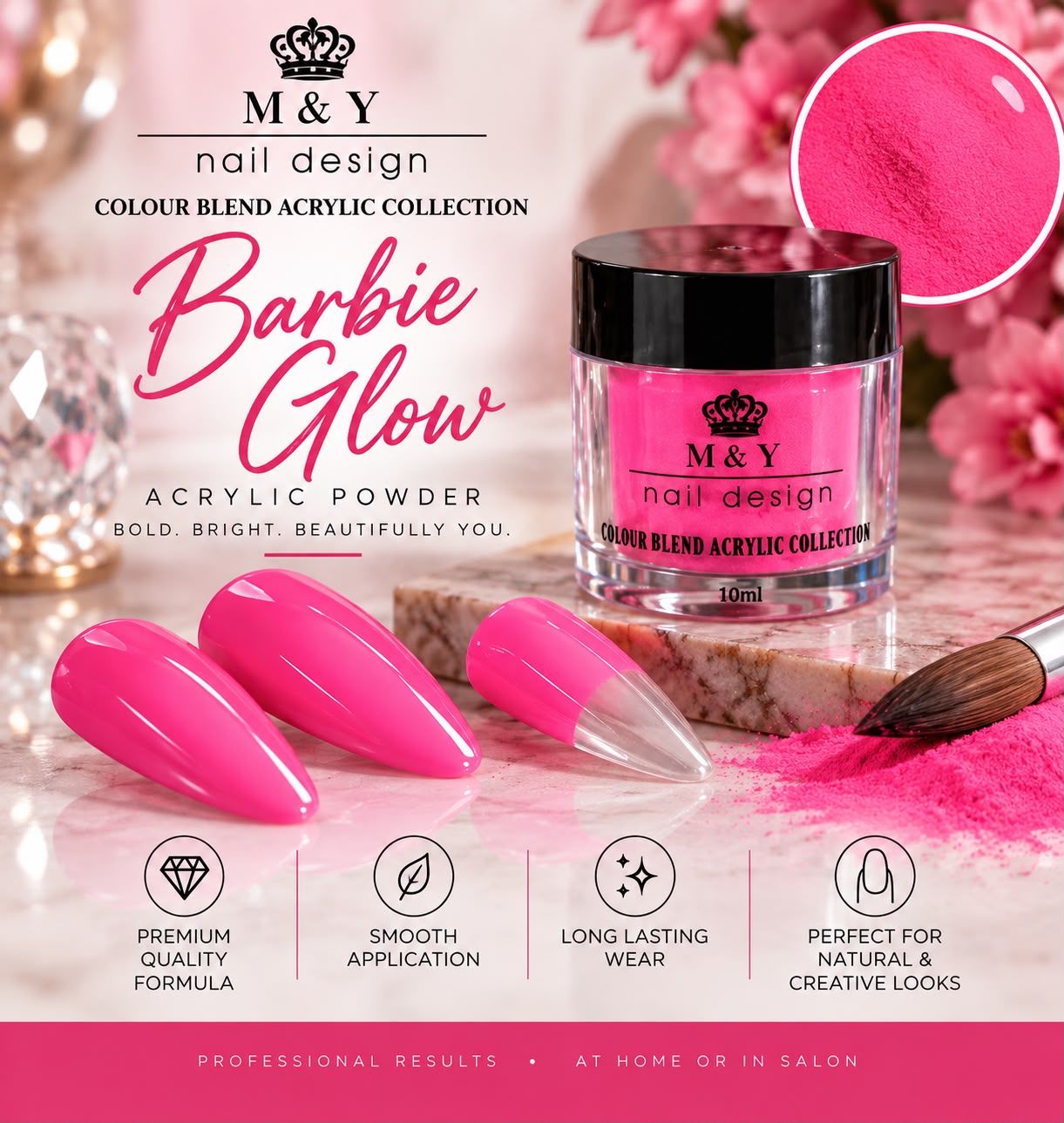 M &amp; Y Professional Nail - Barbie Glow Acrylic Powder 10ML