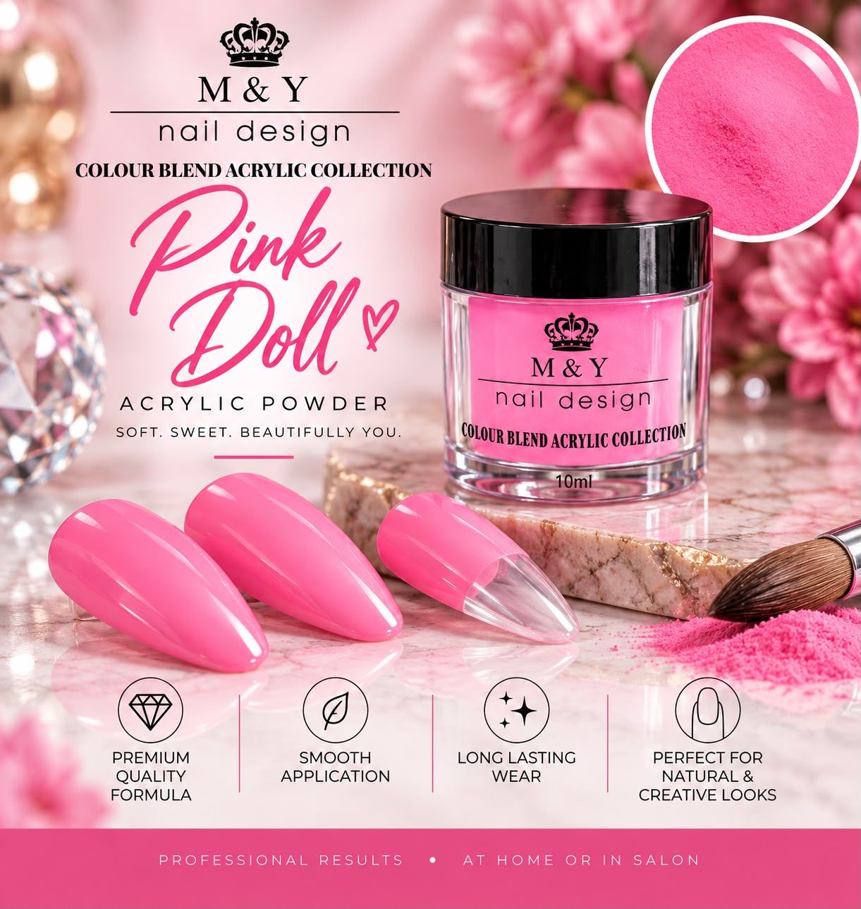 M &amp; Y Professional Nail - Pink Doll Acrylic Powder 10ML