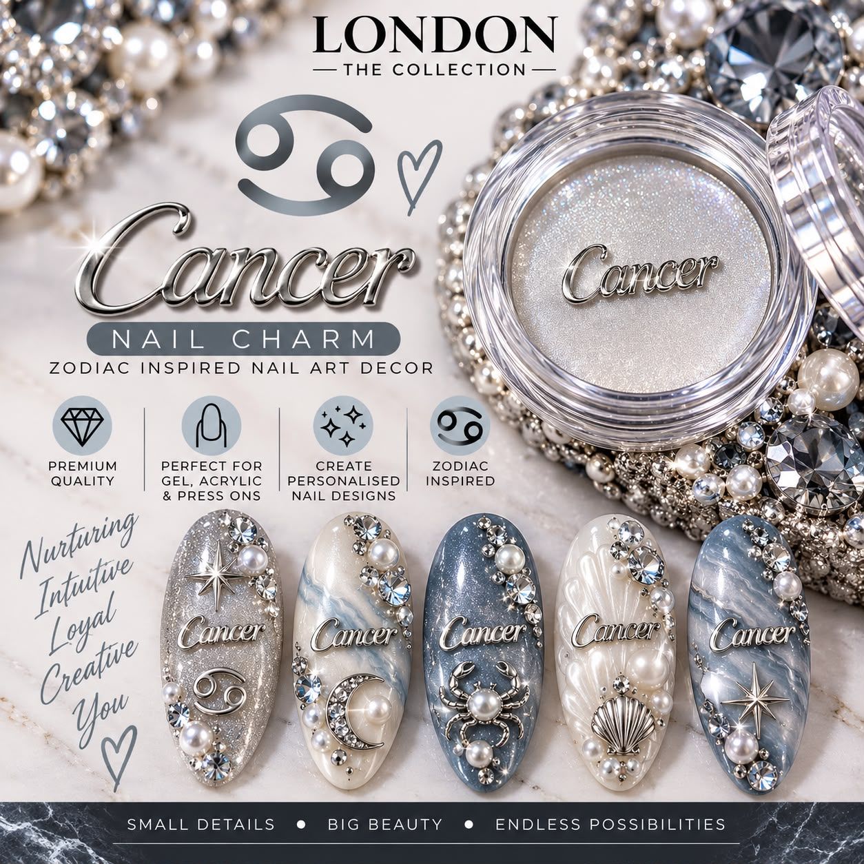 Cancer - Silver Nail Charm