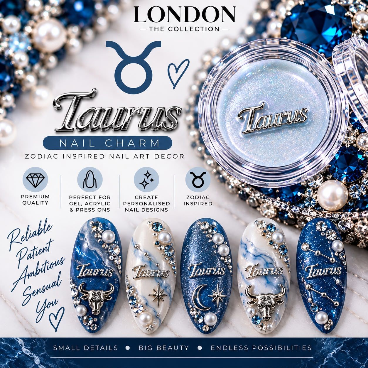 Taurus - Silver Nail Charm