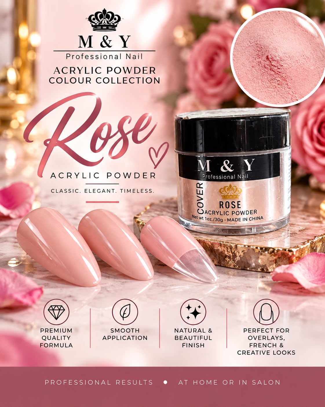 M &amp; Y Professional Nail - Rose Acrylic Powder