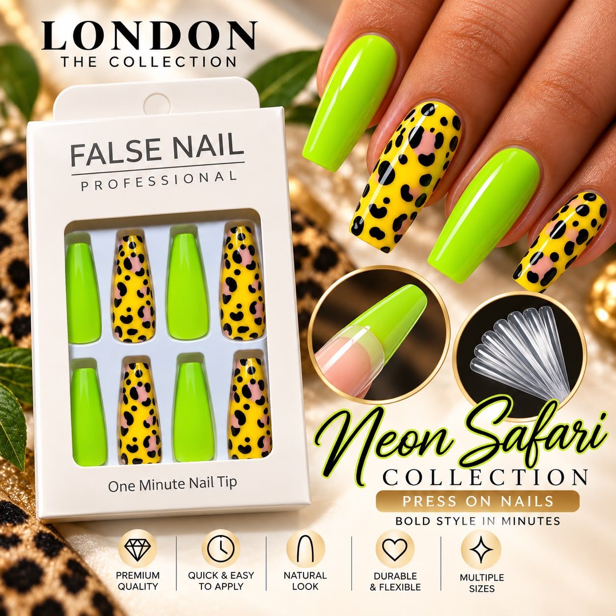 False Nail Professional Set - Neon Safari Press On Nails