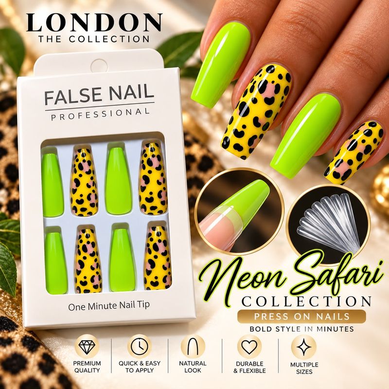 False Nail Professional Set - Neon Safari Press On Nails