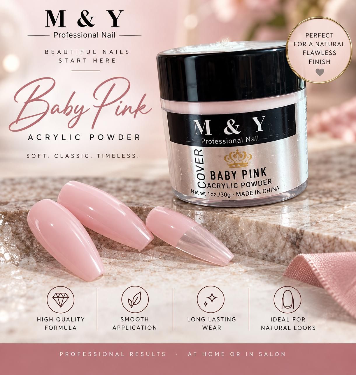 M &amp; Y   Professional Nail - Baby Pink Acrylic Powder