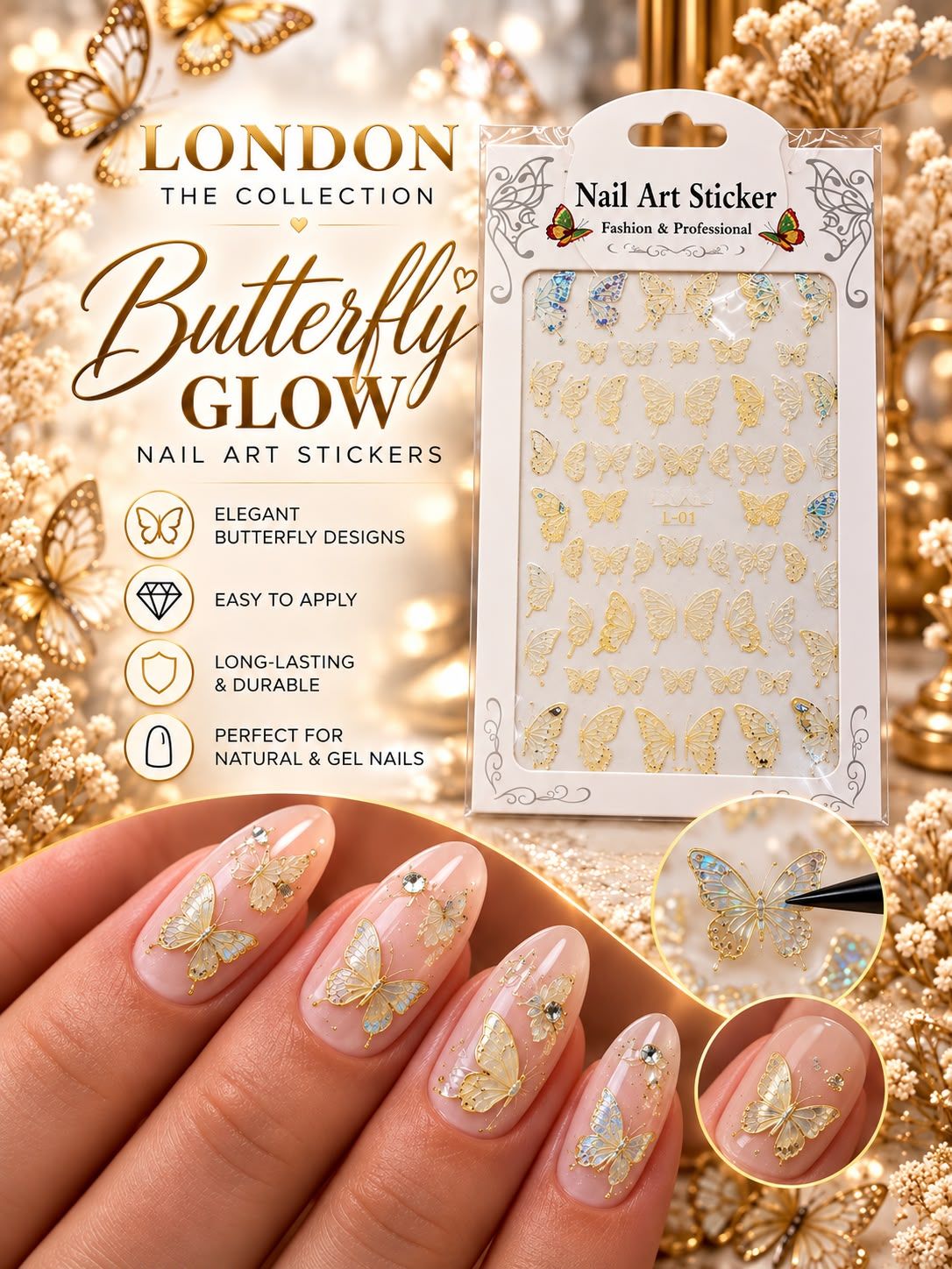 Butterfly Glow - Nail Art Stickers