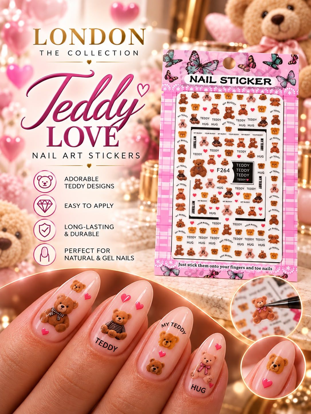 Teddy Love - Nail Art Sticker