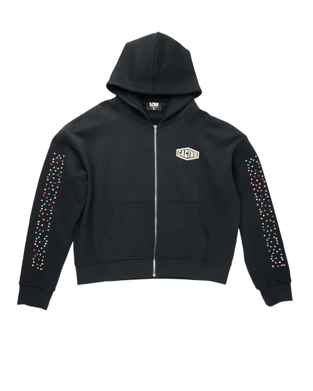 Cactus Valley Crystal Cactus Zip-Up Hoodie, Size: Size S, Color: Black