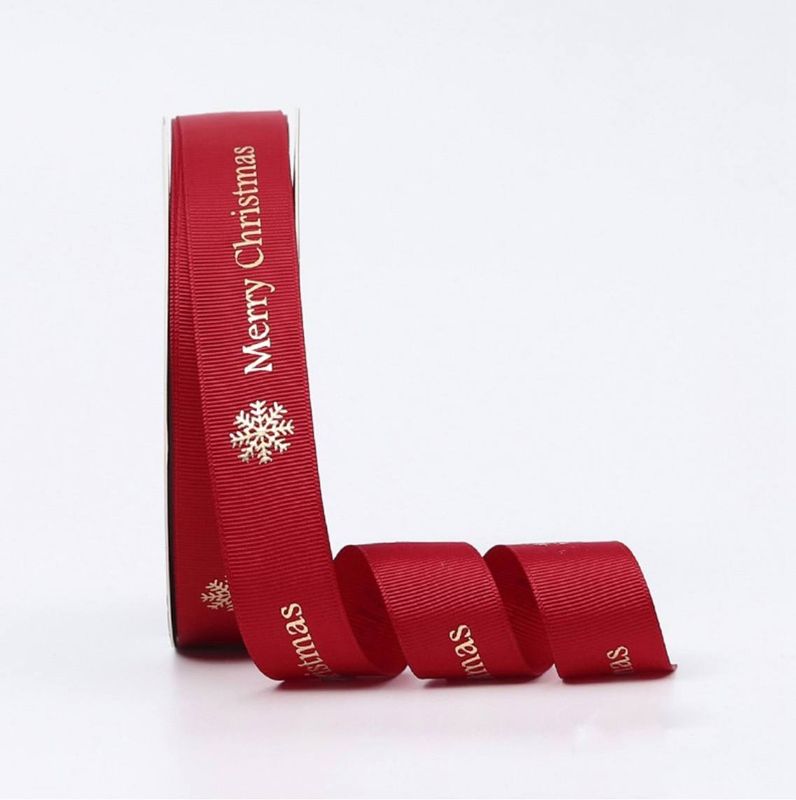 Ribbon with Print Merry Christmas Red