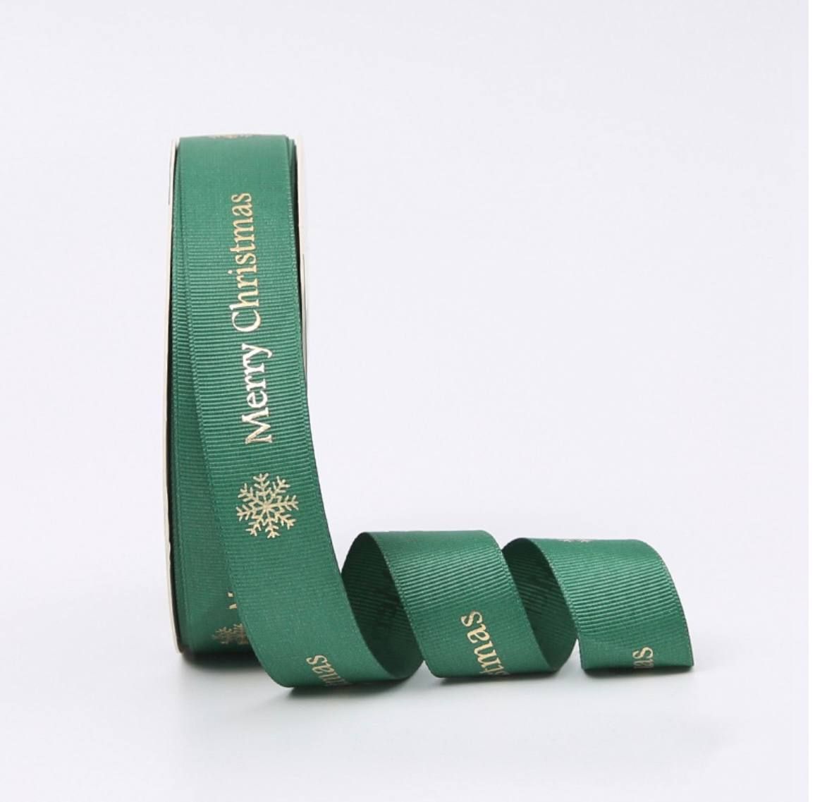 Ribbon with Print Merry Christmas Green