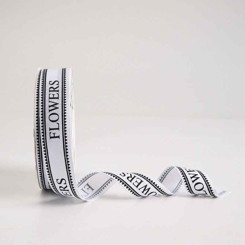 Ribbon with Print "FLOWER" 111 White