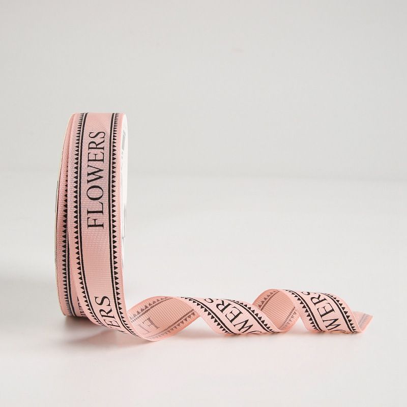 Ribbon with Print "FLOWER" 164 Lt Pink