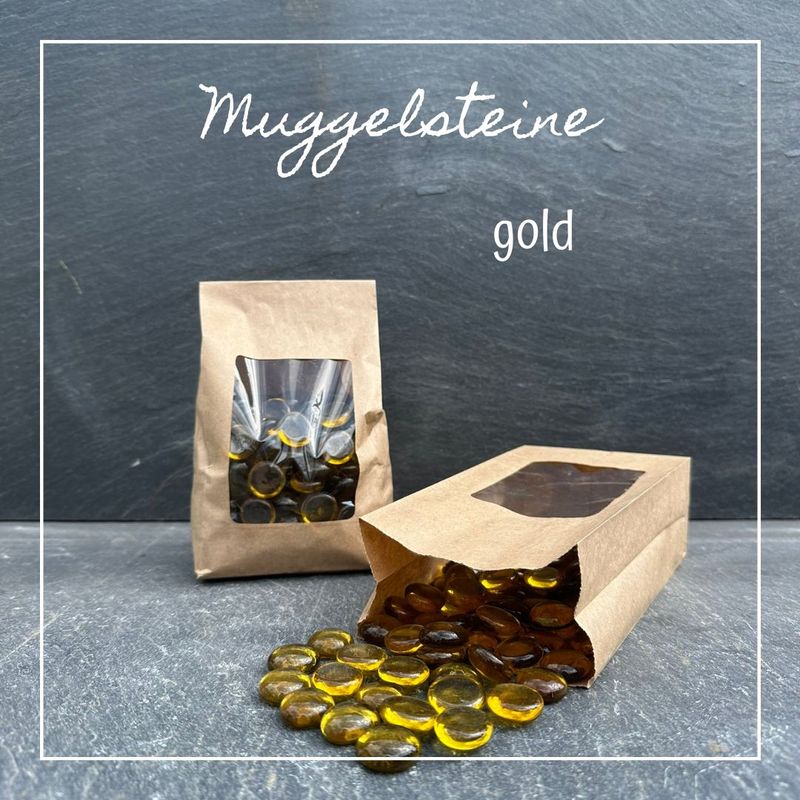 Muggelsteine Glasnuggets Glaspebbles gold gelb 18 bis 20mm ab